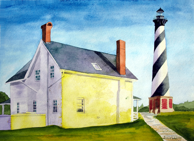 Cape Hatteras with House, 
Watercolor Painting